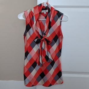 Nine West Satin Tie Neck Sleeveless Blouse